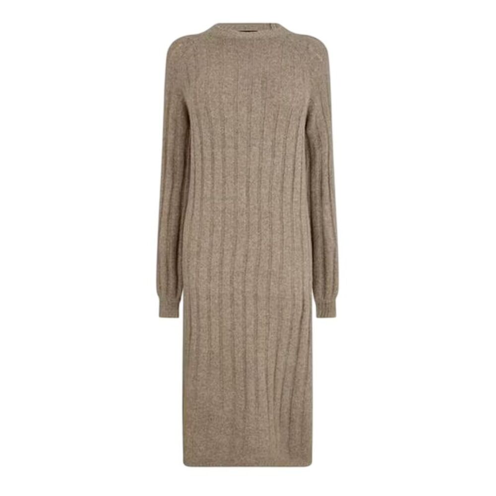 Pieces Womens/Ladies Knitted Crew Neck Long-Sleeved Midi Dress / Taupe Grey